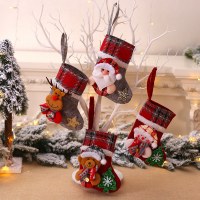 新しいクリスマス装飾立体サンタクロース人形クリスマスツリーペンダント小さなチェック柄クリスマスストッキング