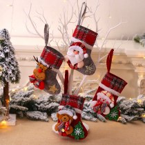 新しいクリスマス装飾立体サンタクロース人形クリスマスツリーペンダント小さなチェック柄クリスマスストッキング