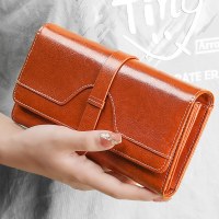 高級牛革レディース長財布携帯電話も入るRFID盗難防止オイルワックス加工本革クラッチバッグ女性用