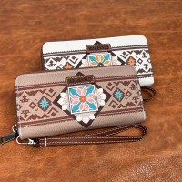 熱い販売 RFID 女性の財布レトロウエスタンボヘミアンスタイルの女性のリストバッグ防水財布