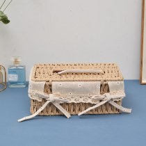 模造草織ティッシュボックスティッシュボックスリビングルームナプキンボックスクリエイティブファブリック取り外し可能な木製ティッシュ収納ボックス