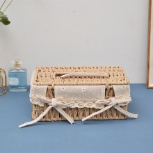 模造草織ティッシュボックスティッシュボックスリビングルームナプキンボックスクリエイティブファブリック取り外し可能な木製ティッシュ収納ボックス