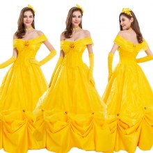 ハロウィン COS 美女と野獣 おとぎ話 劇 プリンセス ベル 大人 女性 イエロー ロングドレス パーティーコスチューム