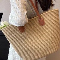 コットンロープ織りストローバッグレディース 大容量 新しい織りバッグショルダーバッグハイエンド通勤トートバッグ