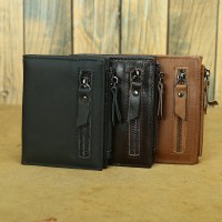 本革財布 メンズ ショートウォレット 多機能ファスナーバッグ カジュアル オイルワックス牛革財布