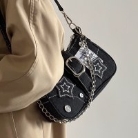 デニム脇バッグ新しいファッショントレンドニッチデザイン三日月バッグキャンバスハンドバッグチェーンバッグ