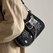 スターデニム脇の下バッグ、ファッショナブルで多用途、ニッチなデザイン、三日月バッグ、キャンバスハンドバッグ、チェーンバッグ