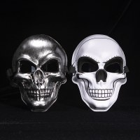 ホワイトゴーストヘッドスケルトンマスクハロウィーンホラーゴールドとシルバーマスクホラースマイルフェイスコールドライトパッチマスク
