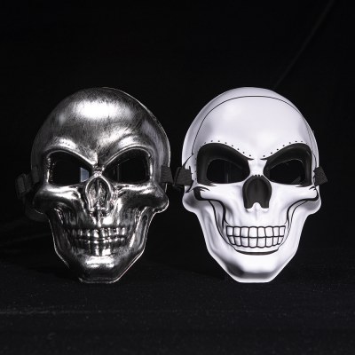 ホワイトゴーストヘッドスケルトンマスクハロウィーンホラーゴールドとシルバーマスクホラースマイルフェイスコールドライトパッチマスク