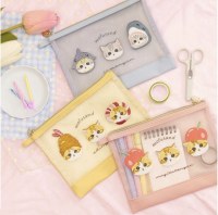 日本のサメ猫シリーズ漫画刺繍透明メッシュ収納袋情報バッグ学生文具バッグ一言バッグ