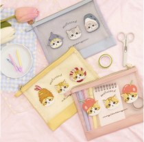 日本のサメ猫シリーズ漫画刺繍透明メッシュ収納袋情報バッグ学生文具バッグ一言バッグ