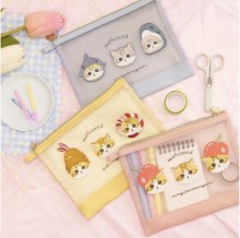 日本のサメ猫シリーズ漫画刺繍透明メッシュ収納袋情報バッグ学生文具バッグ一言バッグ