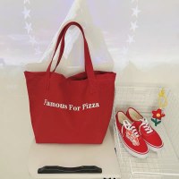 レッドキャンバスバッグカジュアルレタープリントキャンバスショルダーバッグ大容量学生バッグ2024新しいスタイル