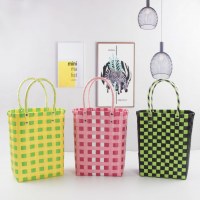 編み込みバッグ 小さくて新鮮でかわいいカラフルなハンドバスケット 縦型ハンドバスケット レディースバッグ