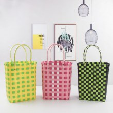 編み込みバッグ 小さくて新鮮でかわいいカラフルなハンドバスケット 縦型ハンドバスケット レディースバッグ