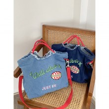 オリジナルデザインの女性用デニムクロスボディバッグ、多用途に調節可能なショルダーストラップ、学生用スクールバッグ、ドーパミンカラーハンドバッグ