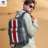 キャプテンニウレザーバックパックメンズ本物のファッション短距離旅行バッグ撥水バックパック大容量コンピュータバッグ