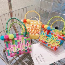 カラーこんにちは織バッグ完成ウールボール工場ギフトバッグ誕生日パーティーのお土産インレインボー女性バッグ