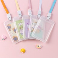 両面透明ワークバッジ漫画プラスチック学生食事バッジフリップワークバッジストラップ胸カード保護カバー