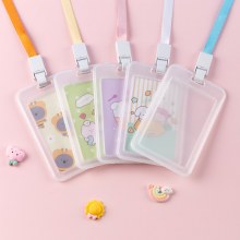 両面透明ワークバッジ漫画プラスチック学生食事バッジフリップワークバッジストラップ胸カード保護カバー
