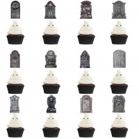 ヨーロッパとアメリカ人の安らかな眠りを飾る旗付きケーキカップ ハロウィン墓石ケーキ小旗
