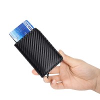 カーボンファイバー自動ポップアップカードホルダー PU カードボックス財布 RFID 盗難防止アンチスキャンアルミ金属アルミボックスカードホルダー