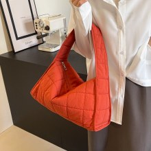 シンプルひし形脇バッグ、レディース通勤ハンドバッグ、チェック柄キルティング大容量ショルダーバッグ、新型手持ちトートバッグ