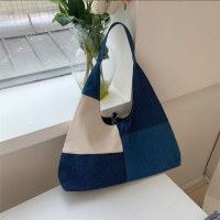 ニッチデザイン秋冬大容量コントラストカラーバッグスプライシングデニムバッグファッショナブルなカジュアルトートバッグ女性のためのシングルショルダーキャンバスバッグ