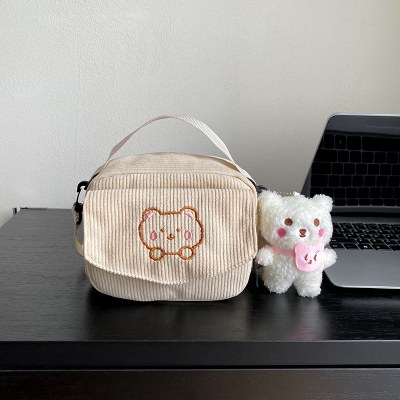 かわいい女の子の小さなショルダーバッグコーデュロイ漫画キャンバスバッグインニッチ高校生