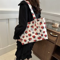 韓国詳細な小さな新鮮なカジュアル文学キャンバスショッピングバッグショルダーバッグインストロベリーキャンバスバッグレディースハンドバッグ