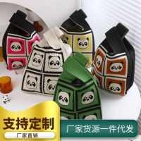 レディースニットバッグ、トレンドのトートバッグ、万能バケツバッグ、かわいいパンダのハンドバッグ、厳選されたお土産