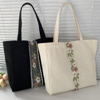 刺繍入りキャンバスバッグ レディース ワンショルダー 文学的で芸術的 小さな新鮮でシンプルな旅行ヨガ 大容量の学生クラスと仕事用バッグ