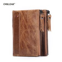 新しい RFID 盗難防止起毛牛革メンズ財布本革ショートメンズ財布ダブルジッパー財布ホット販売