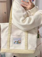 女性用キャンバスバッグ、イン、高見え、ニッチな漫画ショルダーバッグ、外出時に本を持ち運べる大容量