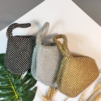 レトロ鉱山バッグ三角ラウンドポータブルディナーバッグ女性のポータブルソフトバッグスパークリングダイヤモンド団子ハンドバッグ