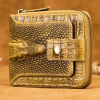 メンズ本革ワニ柄第一層牛革ジッパー財布横型複数カードスロット厚みのあるフォトアルバム盗難防止ブラシマネークリップ