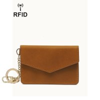 本革シンプルな rfid 名刺ホルダークレジットカードバッグ女性コンパクトカードホルダー小銭入れキーホルダー封筒バッグポータブル