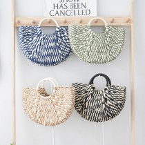 ストロー半円ハンドバッグ、シンプルでファッショナブルな海辺の休暇ビーチバッグ、ラウンドバケツハンドバッグ