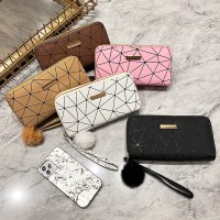 レディース長財布新しいスタイルマルチカードスロット韓国スタイルダブルジッパークラッチ菱形ファーボールレディース財布
