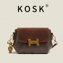 女性用のハイエンドファッションスモールバッグ、新しい多用途ショルダーバッグ、レトロなニッチヌバックレザーのコントラストクロスボディバッグ