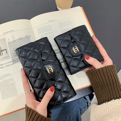 新しい刺繍菱形 長財布 カジュアル大容量レディース小さなフレグランススタイルミニバックル小銭入れカードホルダー