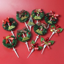 クリスマス クリエイティブ バースデー ケーキ デコレーション 接着剤 雪だるま サンタ クロース オーナメント 草 サークル 緑の葉 ベル プラグイン