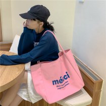 大容量キャンバスバッグ女性の怠惰なスタイルの学生ブックバッグレター ショルダー バッグ大容量文学トートバッグハンドバッグ