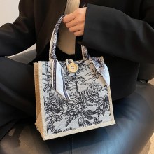 夏のお出かけファッションポータブルランチバッグレディースインキャンバスバッグハイエンド手持ち誕生日ギフトバッグ