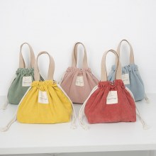 便利な巾着コーデュロイ携帯ランチバッグご飯付き和風弁当袋ランチバッグ