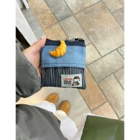 新しいデニムスプライシングキティ化粧品バッグ女性の大容量口紅ヘッドフォンバッグポータブル通勤カードホルダー小銭入れ