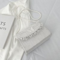 夏ニッチバッグ女性のための 2024 新しい妖精優しいスタイルパールクロスボディバッグ日本製レースシングルショルダー小さな正方形バッグ