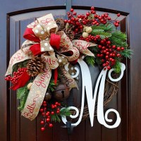 クリスマスレターガーランドアメリカンクリスマスドア吊り模擬赤い果物ガーランド籐サークル装飾