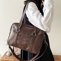 日本のカレッジスタイル JK 制服バッグ PU レディースバッグクロスボディハンドバッグ学生クラスの通勤バッグ無地ショルダーバッグ