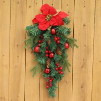 Honyu 新製品クリスマス PE 混合クリスマスフラワー逆さまツリー玄関ドア家の装飾ペンダントドア吊り Amazon